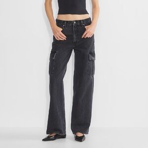 Denim Forum Farrah Hi-Rise Wide Leg Cargo Jean Size 30